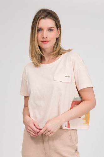beżowy t-shirt damski z kolorowym wzorem z tyłu  anekke 42271-203.jpg