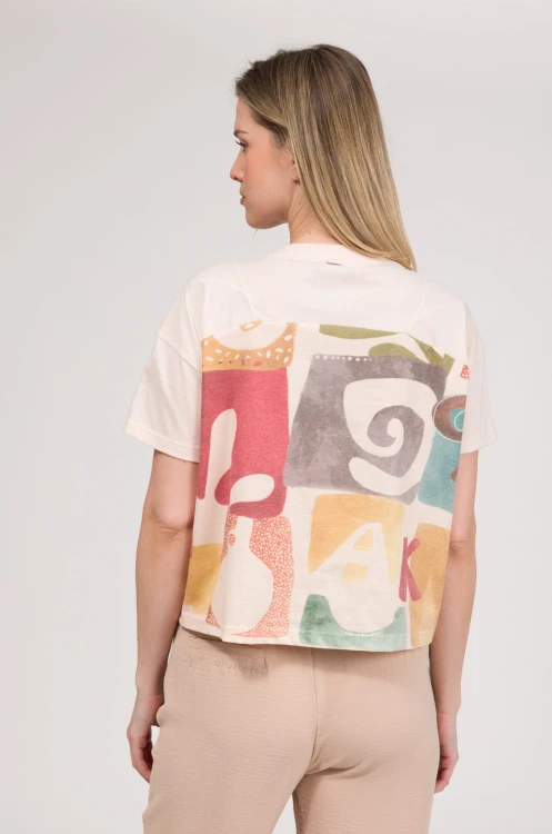 beżowy t-shirt damski z kolorowym wzorem z tyłu anekke 42271-203_1.jpg